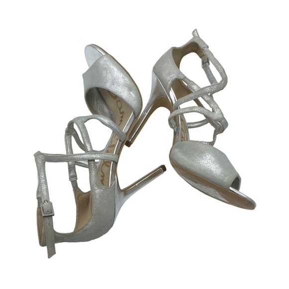Sam Edelman Aeryn Leather Sandal Silver Strappy Stiletto  Heels Women Size 9 - Picture 8 of 15